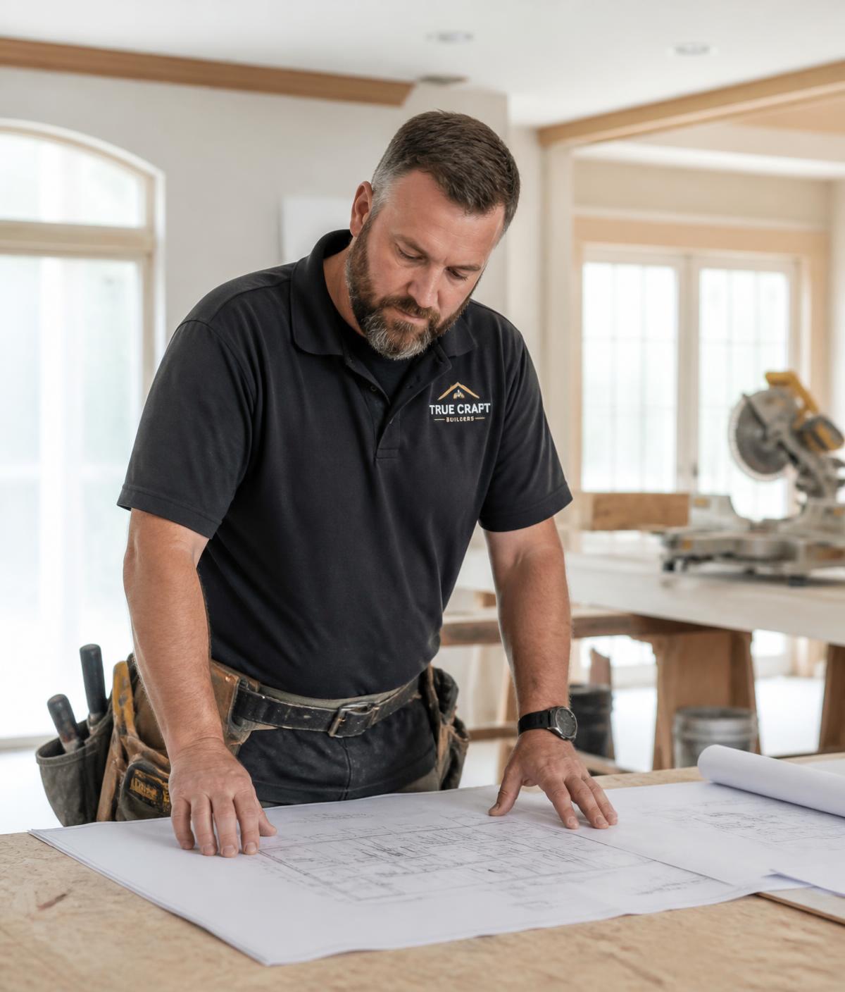 Membre d’une équipe de construction consultant des plans sur un chantier résidentiel